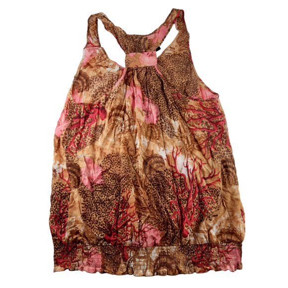 Lane Bryant Womens Tan Multi Print Silk Blend Sleeveless Racerback Tank 22 - Picture 2 of 5